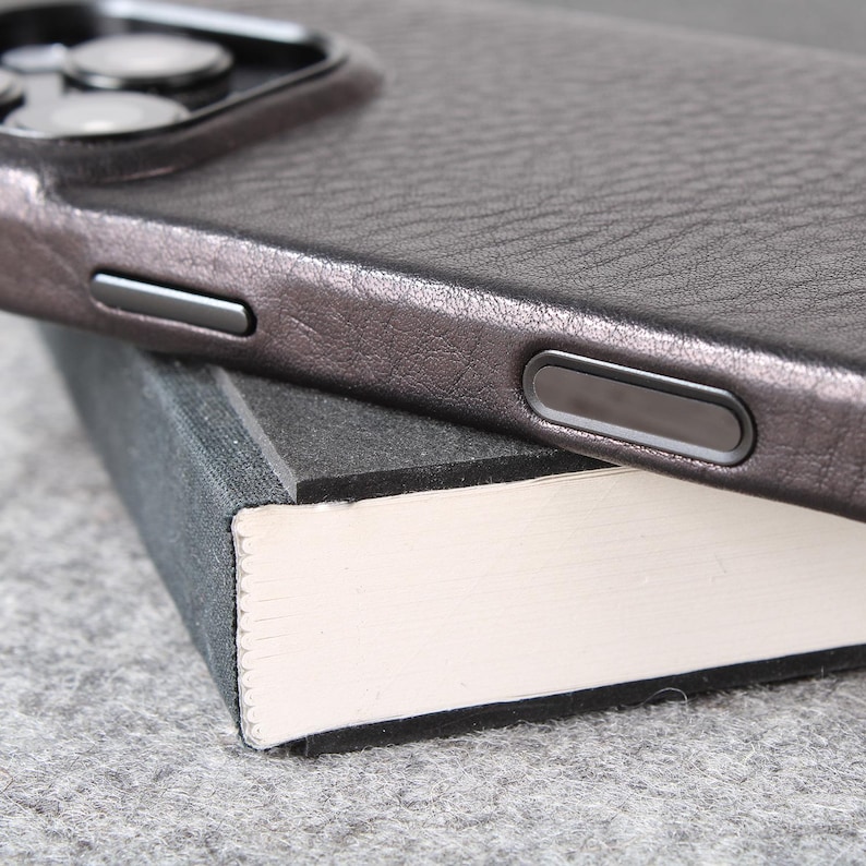 iPhone 16 Pro Leather Case | Handmade iPhone Cover | Metal Camera Ring & Button | Premium slim phone case with camera button image 9