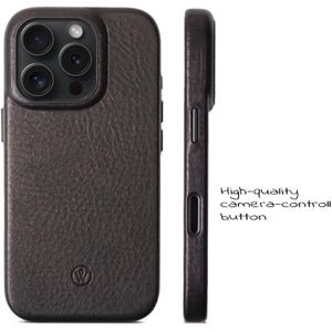 iPhone 16 Pro Leather Case | Handmade iPhone Cover | Metal Camera Ring & Button | Premium slim phone case with camera button image 8