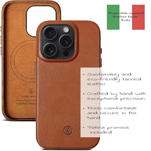 iPhone 16 Pro Leather Case | Handmade iPhone Cover | Metal Camera Ring & Button | Premium slim phone case with camera button image 2