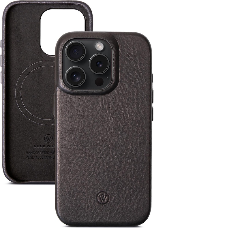 iPhone 16 Pro Leather Case | Handmade iPhone Cover | Metal Camera Ring & Button | Premium slim phone case with camera button image 7