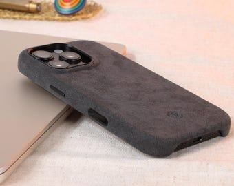 iPhone 16 Pro Alcantara Case | Handmade iPhone Cover | Metal Camera Ring & Button | Premium slim phone case with camera button