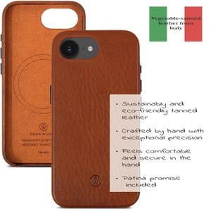 Custodia in pelle per iPhone 16e | Cover sottile per telefono fatta a mano | Compatibile con MagSafe | Pelle conciata al vegetale di alta qualità