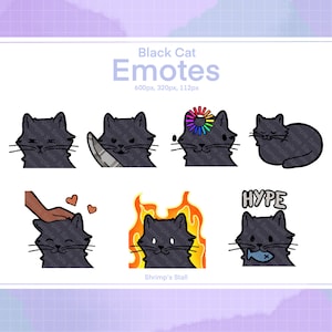 Black Cat Emotes (7) | Emote Pack | Animal Emote | Cartoon | Discord | Twitch | YouTube | Stream | Transparent Profile Picture