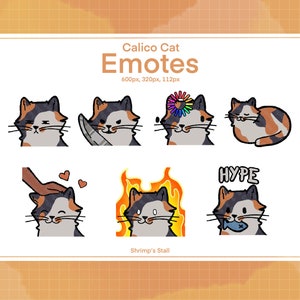 Calico Cat Emotes (7) | Emote Pack | Animal Emote | Cartoon | Discord | Twitch | YouTube | Stream | Transparent Profile Picture