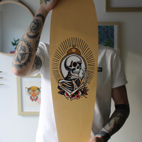 Planche surf customisée design "Skeleton"