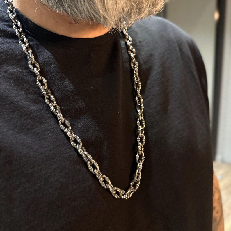 Goth Necklace Men Silver Chain, Gothic Jewelry Men 925 Silver Punk Necklace Chain, Everyday Chunky Statement Necklace, Jewelry Gift for Him image 17