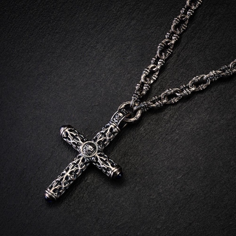 Goth Necklace Men Silver Chain, Gothic Jewelry Men 925 Silver Punk Necklace Chain, Everyday Chunky Statement Necklace, Jewelry Gift for Him image 19