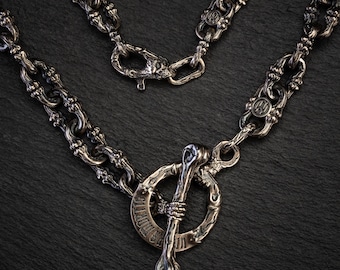 Goth Necklace Men Silver Chain, Gothic Jewelry Men 925 Silver Punk Necklace Chain, Everyday Chunky Statement Necklace, Jewelry Gift for Him