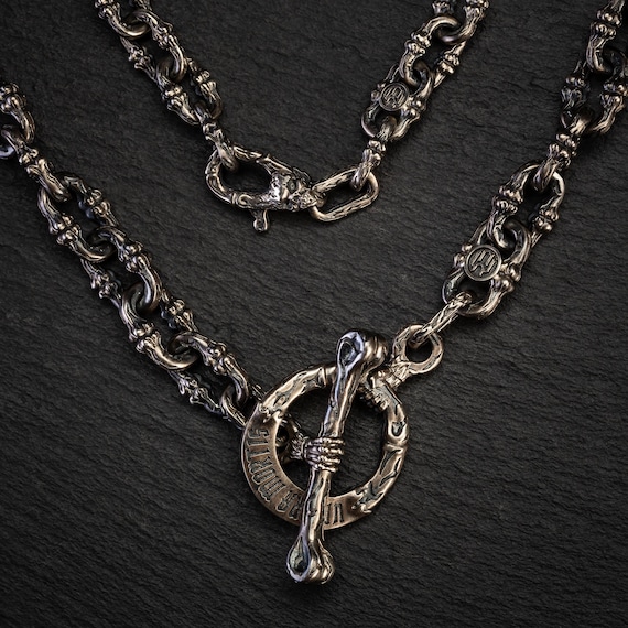 Goth Necklace Men Silver Chain, Gothic Jewelry Men 925 Silver Punk Necklace Chain, Everyday Chunky Statement Necklace, Jewelry Gift for Him