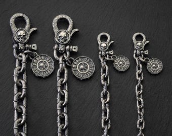 Cable Chain Necklace Mens 925 Silver Skull Gothic Jewelry Uroboros Guardian Eye Punk Necklace Chain, Everyday Chunky Heavy Skull Desigh Gift