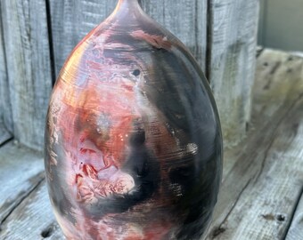 Pitfired 7.5in tall  wheel thrown bottle