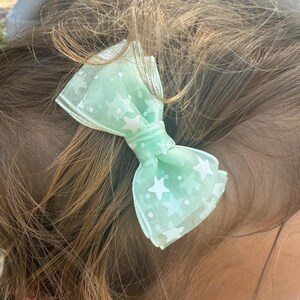Mint Organza Hair Bow with Alligator Clip