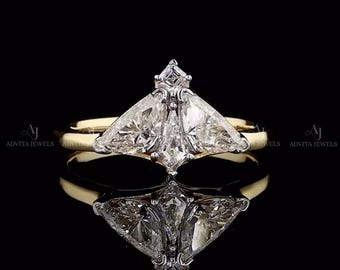 Princess, Trillion & Kite Lab Grown Diamond Engagement Ring, Unique Proposal Ring For girlfriend