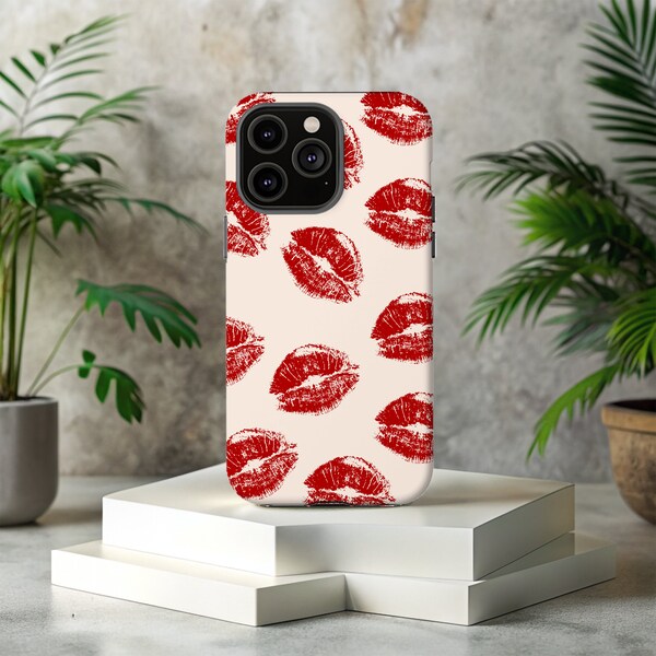 CUTE LIPSTICK Kisses Blotches Ladies Phone Case With Card Holder | Accessories your iPhone and Samsung - Protective and Cute + Gift Wrapping