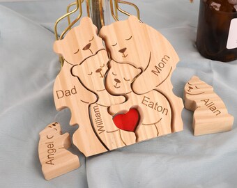 Puzzle famiglia orsi in legno, puzzle con nome di famiglia inciso, regalo ricordo di famiglia, regalo per genitori, famiglia di animali, regalo per bambini, regalo per bambino