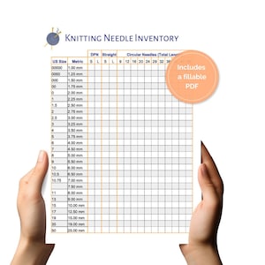 Needle Inventory Knitting Needle Inventory Tracker, Printable and Editable Chart ...
