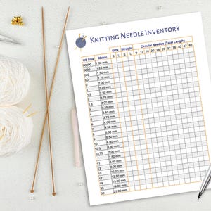 Knitting Needle Inventory Tracker, Organize your Knitting Needle Stash, Knitting Needle Chart, Knitting Tool to track your knitting needles.