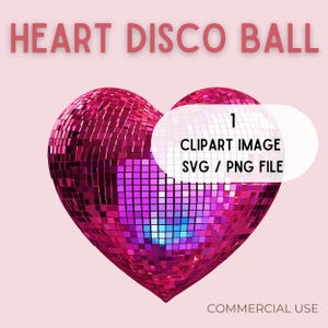 Roze discobal clipart, hart discobal SVG, Valentine roze discobal PNG, glitterbal roze, spiegelbol, Valentijn bundel, afbeelding rood hart