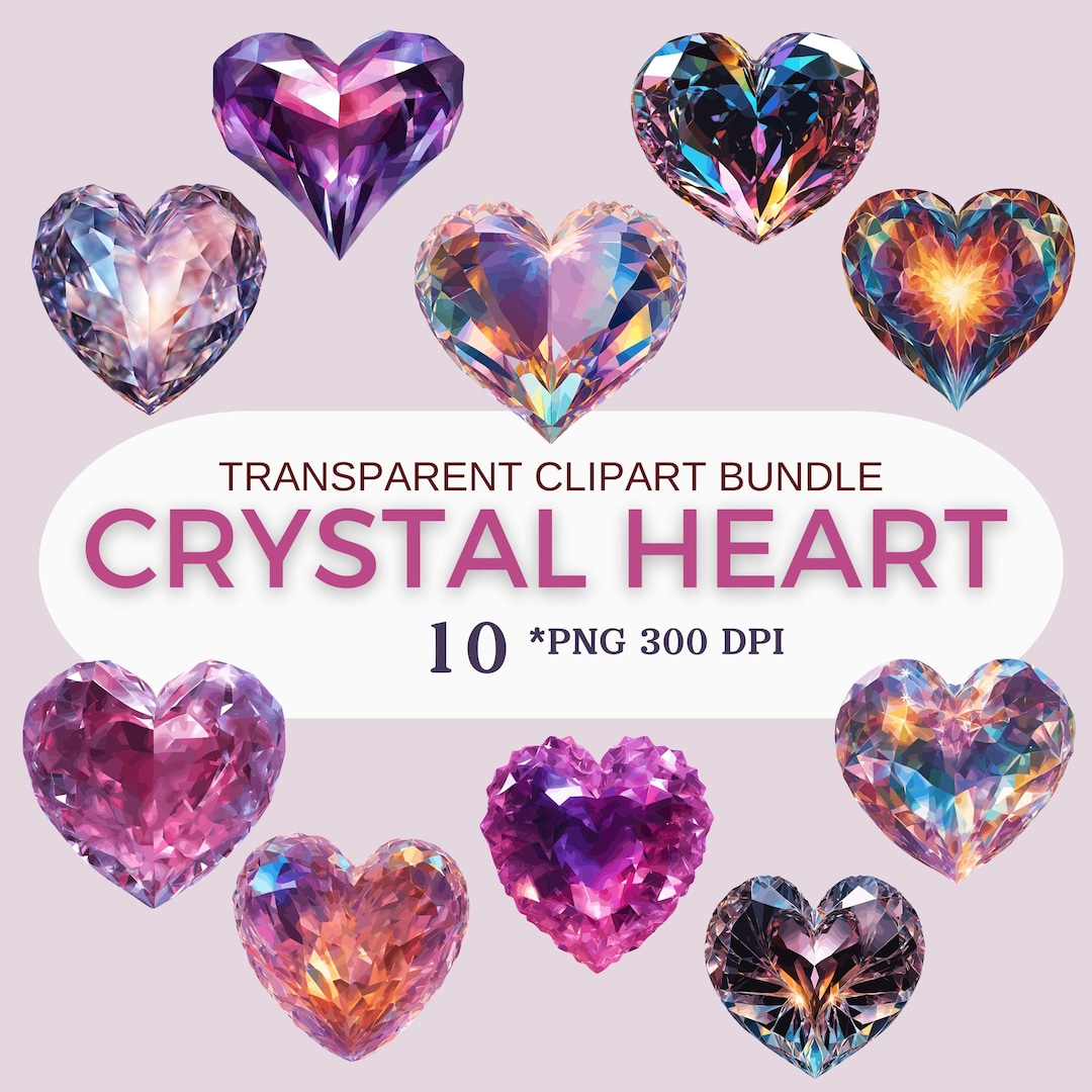 Crystal Heart, Clipart PNG, Gem Stone Hearts, Valentine Bundle, Pink ...