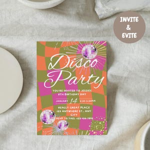 Disco party invite, Birthday Invitation, Editable Party Invitation Template, Digital Instant Download, Groovy Retro Invite, Disco Birthday