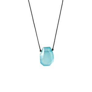 Faceted Chalcedony Necklace: Silk Cord, Sterling Silver Clasp