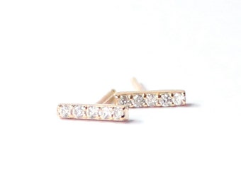 Small Bar Earrings | Pave Studs | Gift for Her