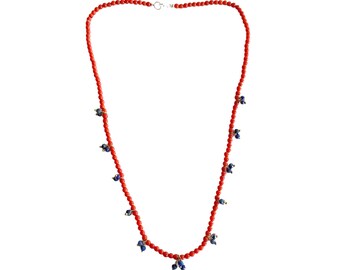 Coral and Lapis Lazuli Necklace | Beaded Necklace | Handmade Jewelry