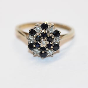 9ct Yellow Gold Sapphire and Diamond Cluster Ring Size M
