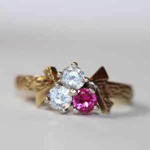 9ct Yellow Gold Red and White Cubic Zirconia fancy ring