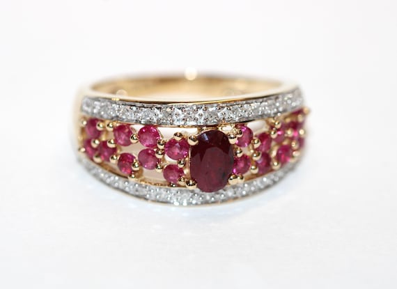 9ct Yellow Gold Ruby and Diamond Ring Size O