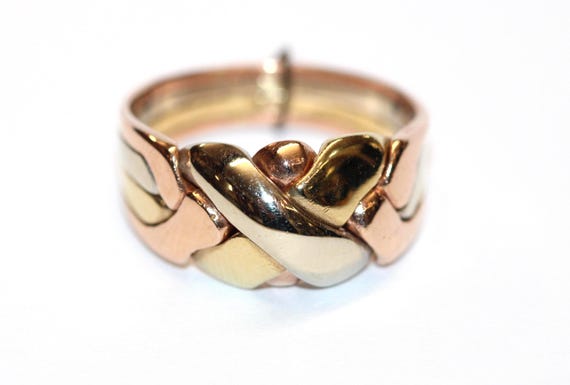 14ct Three Colour Gold Puzzle Ring Size N