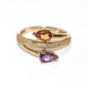 9 kt geelgouden ring met amethist en citrien, maat L