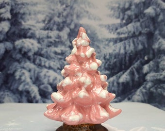 Handmade Ceramic Glazed Christmas Tree ~ Bright Pink with White Snow