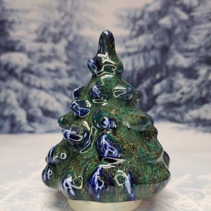 One Handmade Glazed Ceramic Christmas Tree Enchanted Blue image 1