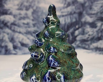 One Handmade Glazed Ceramic Christmas Tree ~ Enchanted Blue