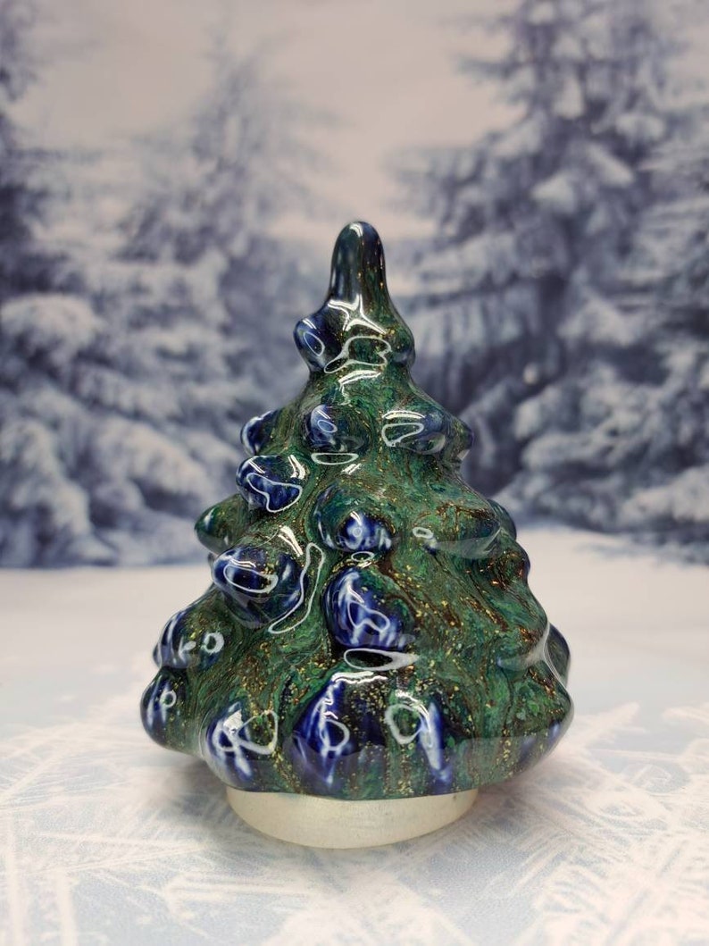 One Handmade Glazed Ceramic Christmas Tree Enchanted Blue image 1