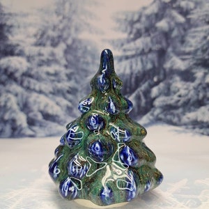 One Handmade Glazed Ceramic Christmas Tree Enchanted Blue image 2