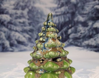 One Handmade Glazed Ceramic Christmas Tree ~ Wasabi Green with Speckles