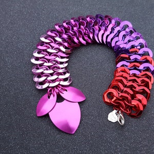 Pink Purple and Red Ombre Fade ~ Fantastic Creatures Chainmaille Bracelet OOAK