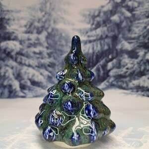 One Handmade Glazed Ceramic Christmas Tree Enchanted Blue image 4