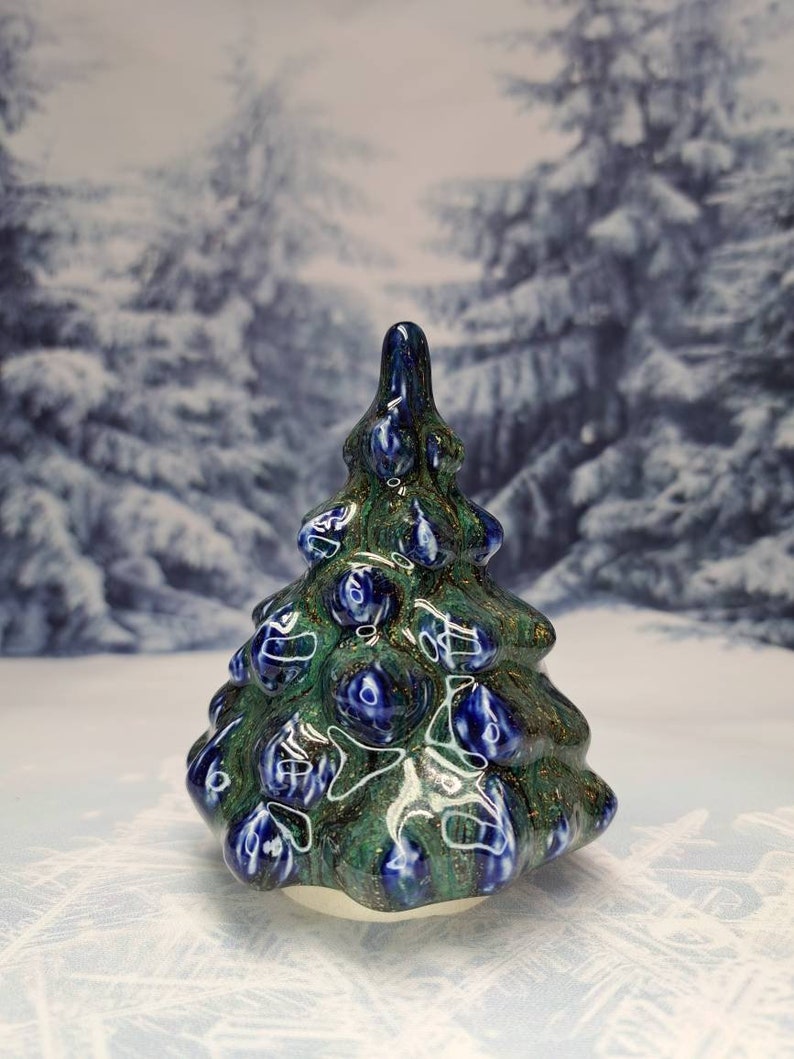 One Handmade Glazed Ceramic Christmas Tree Enchanted Blue image 4