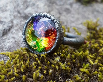 Glitter Galaxy Ring #11 (15mm round) (Size 6)