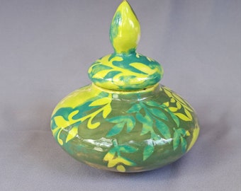 Handmade Ceramic Perfume Potion Bottle or Jar with Lid ~ Leafy Layers in Green