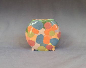 Handmade Ceramic Pillow Vase ~ Rainbow Dots