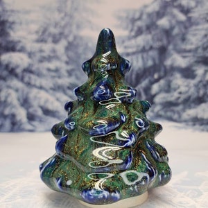 One Handmade Glazed Ceramic Christmas Tree Enchanted Blue image 3