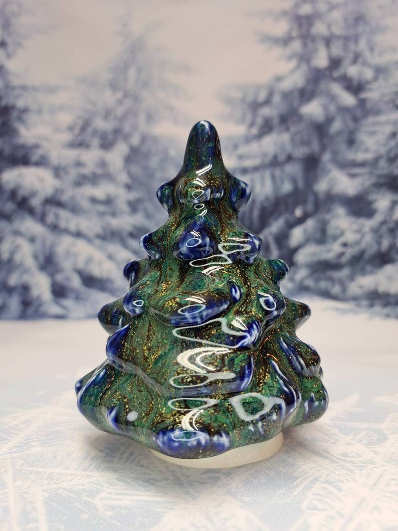 One Handmade Glazed Ceramic Christmas Tree Enchanted Blue image 3
