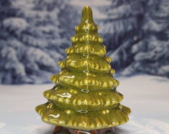 One Handmade Glazed Ceramic Christmas Tree ~ Olive Speckle