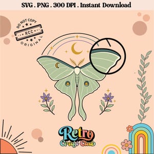 Celestial Luna Moth SVG | Moon Stars PNG | Mystical Nature Design | Instant Download