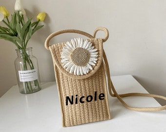 crossbody women's bag beach vacation mobile phone bag Woven bag flower shoulder