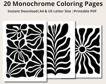 Monochrome Bontanical Art, Coloring Pages, Monochrome Coloring Sheets, Coloring Book Adult, PDF